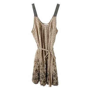 Blu Pepper Scallop Hem Embroidered Boho Festival Sleeveless Tunic Top Tie Waist